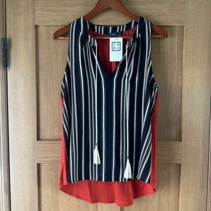 NWT THML Anthropologie Striped Boho Tassel Sleeveless Blouse Women’s size Large